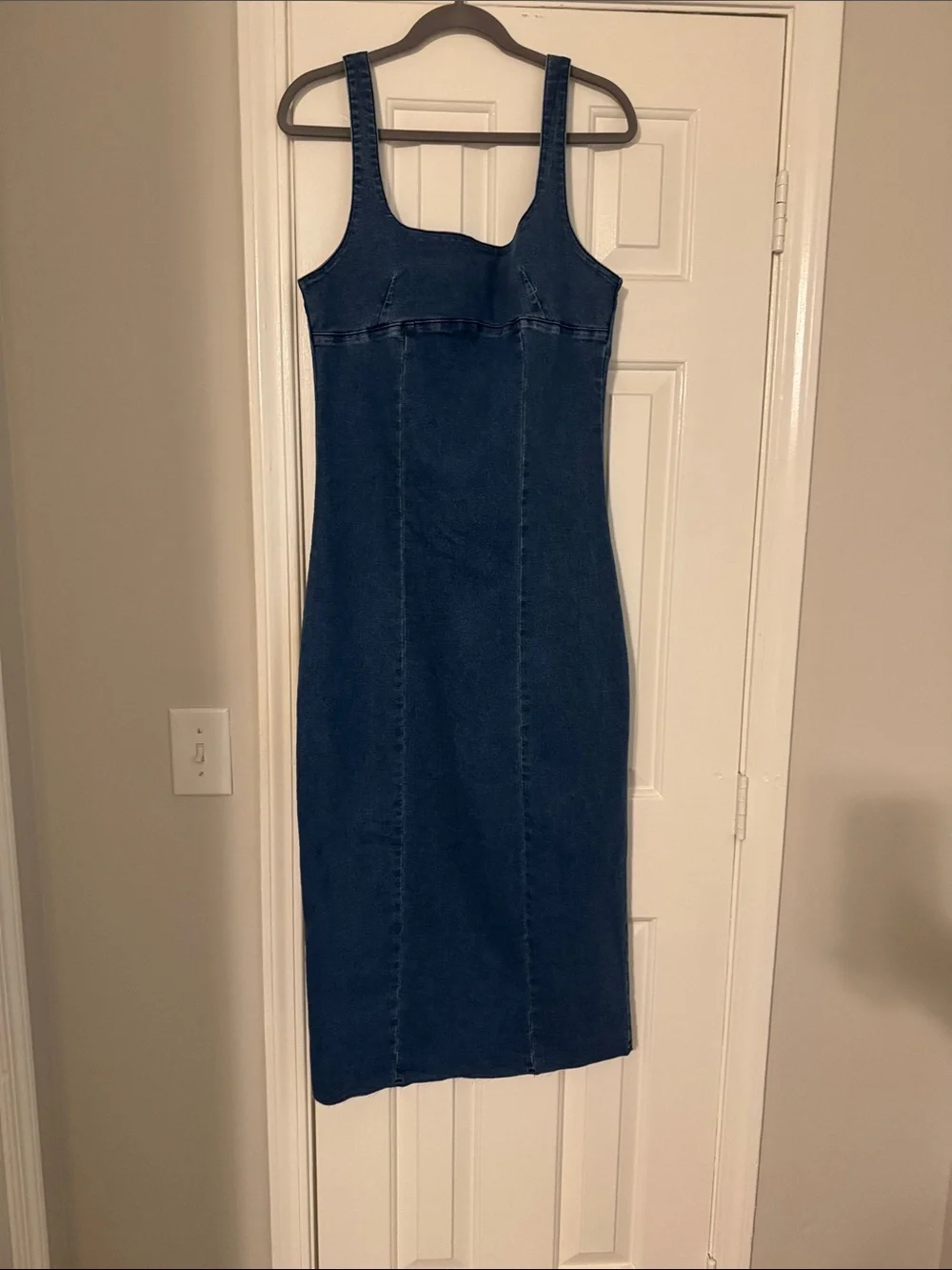 Dark Blue Denim Tank Midi Dress - Classic Slim Silhouette